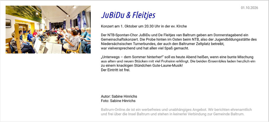 JuBiDu & Fleitjes - Baltrum-Online vom 01.10.2026