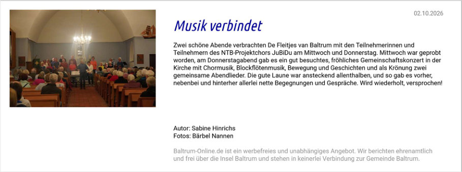 Musik verbindet - Baltrum-Online vom 02.10.2026